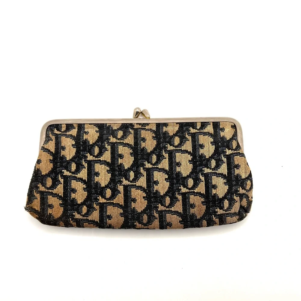 Authentic CD Christian Dior Vintage Blue Trotter Kiss Lock Pouch Wallet